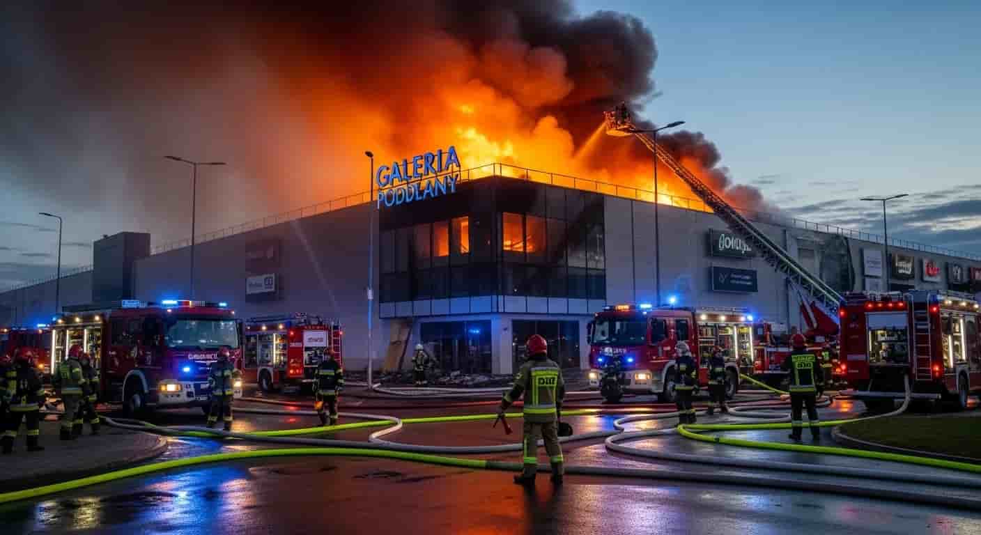Pożar w galerii Podolany w Poznaniu - dziewięć zastępów straży pożarnej walczy z ogniem