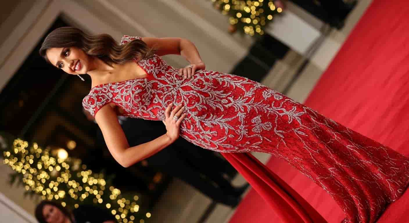 Jessica Alba zachwyca w czerwonej sukience z kryształowymi detalami na promocji świątecznego programu