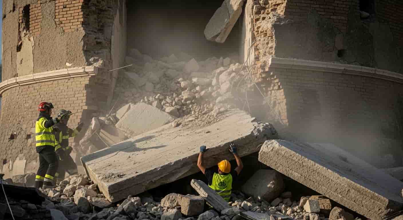 Dramatyczne zawalenie średniowiecznej Torre dei Conti w Rzymie - robotnik uwięziony pod gruzami żyje