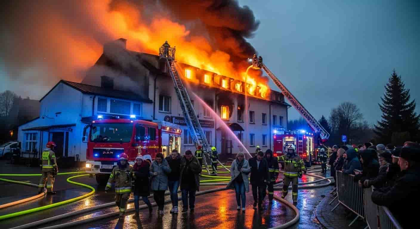 Dramatyczny pożar hotelu w Mniszewie - ewakuowano 9 osób, akcja ratunkowa trwa