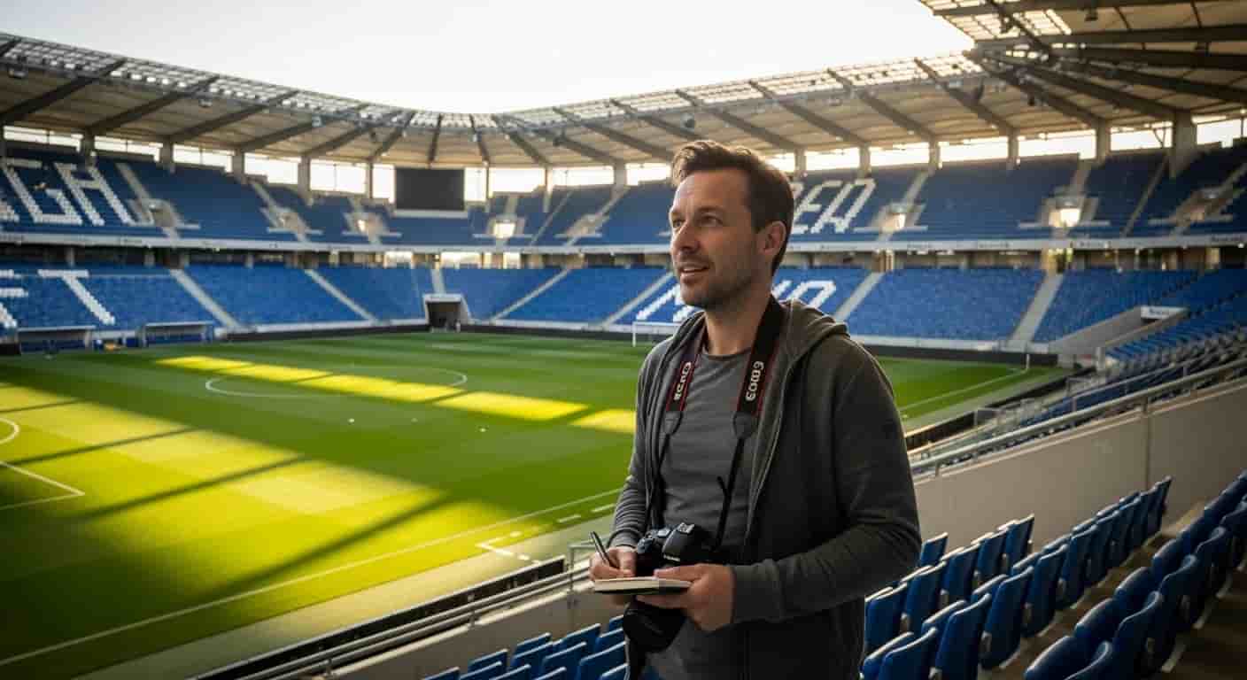 Austriacki dziennikarz zachwycony stadionem Lecha Poznań przed meczem Ligi Konferencji