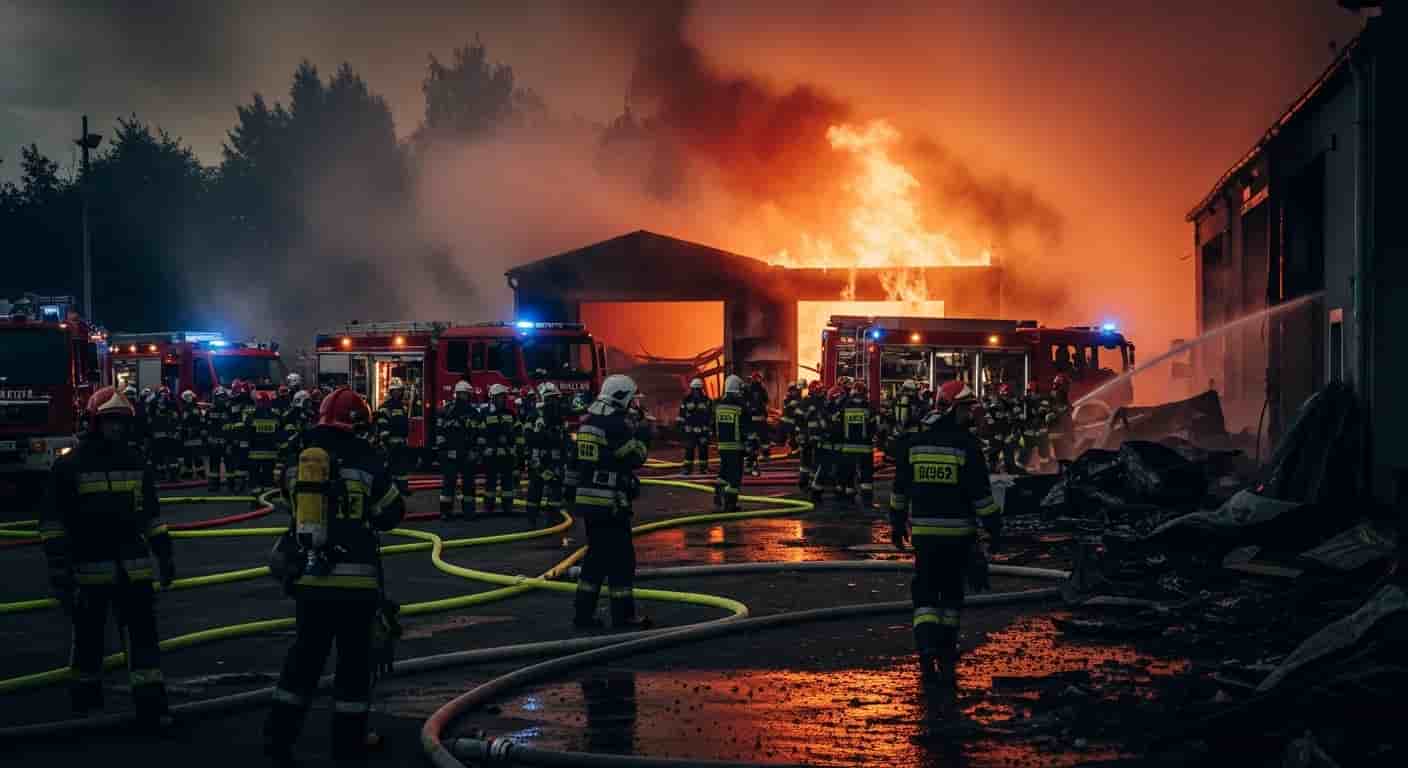 Potężny pożar warsztatu samochodowego w Skale pod Krakowem - 80 strażaków w akcji