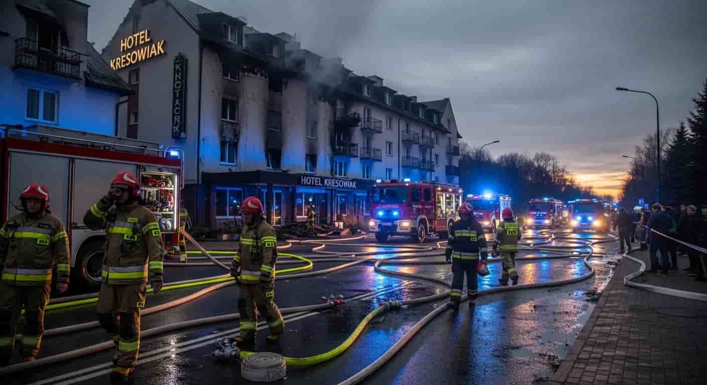 Nocny pożar hotelu Kresowiak w Siemiatyczach opanowany przez strażaków