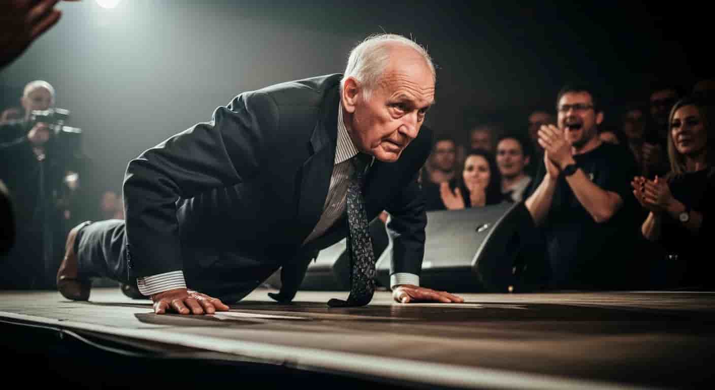 88-letni Jacek Fedorowicz wykonał 16 pompek podczas benefisu - publiczność oszalała z zachwytu