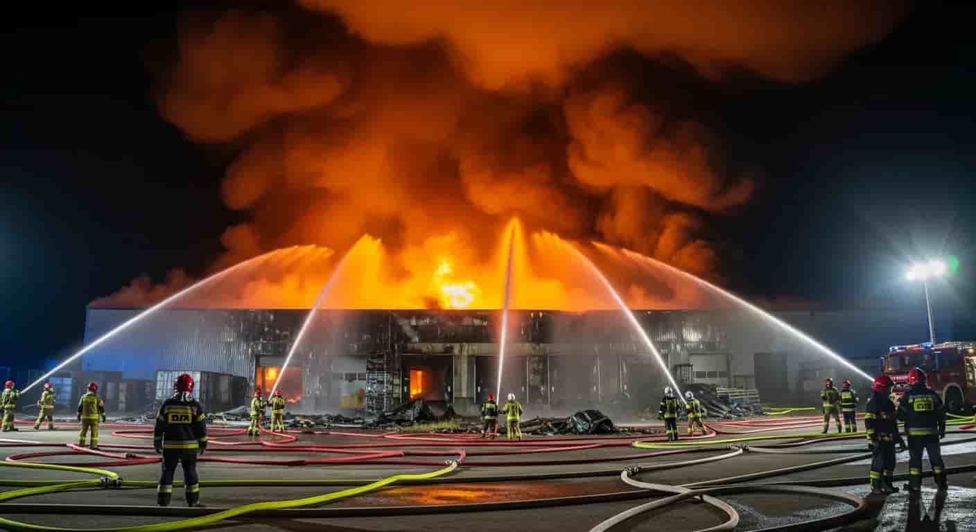 Dramatyczny pożar hali magazynowej w Skawinie - akcja gaśnicza trwa