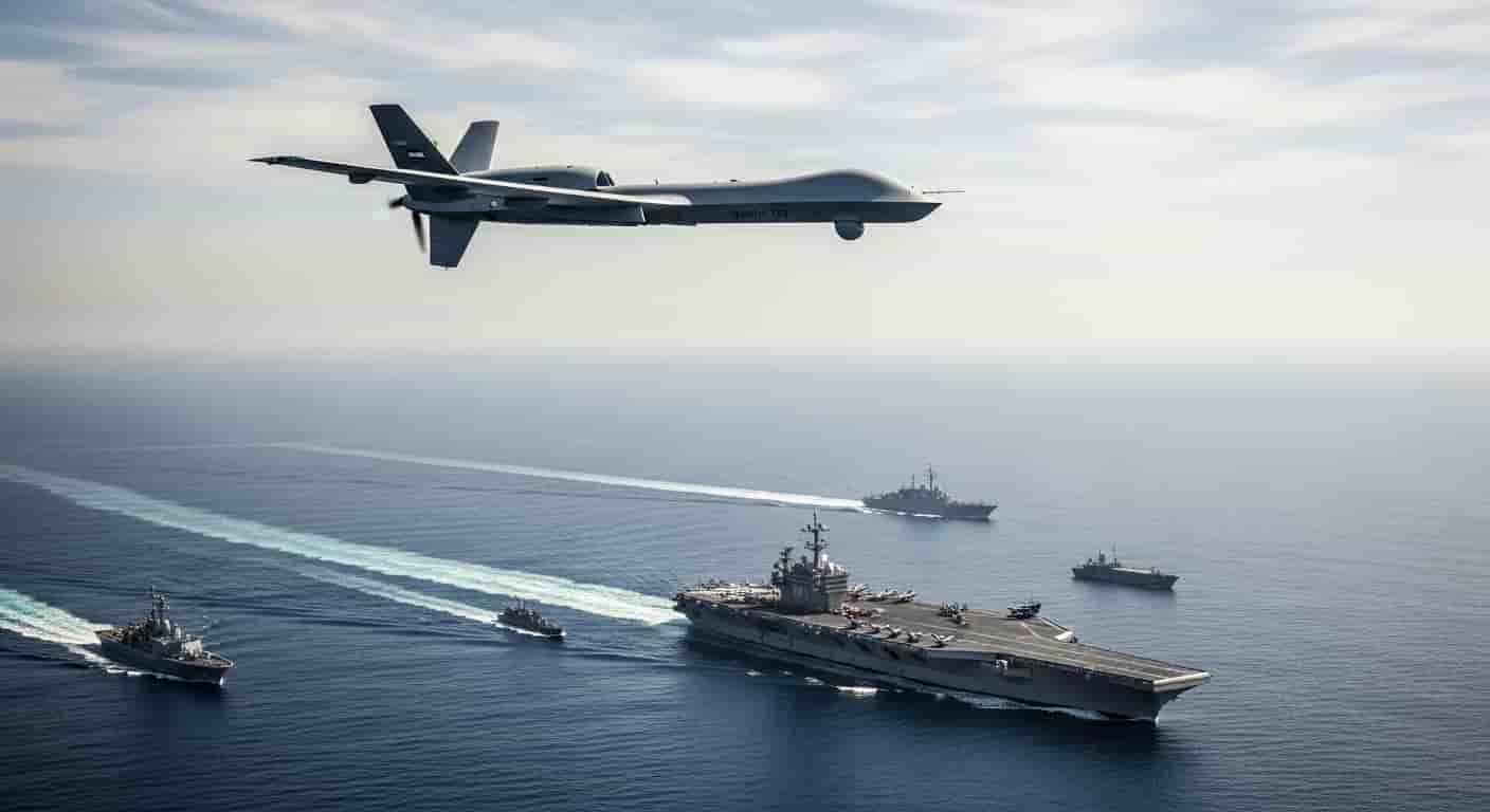 Irański dron Shahed-129 śledzi amerykański lotniskowiec USS Abraham Lincoln w Zatoce Omańskiej