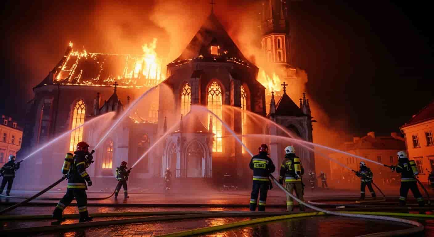 Dramatyczny pożar kościoła w Lublinie - strażacy walczą z ogniem w ekstremalnych warunkach