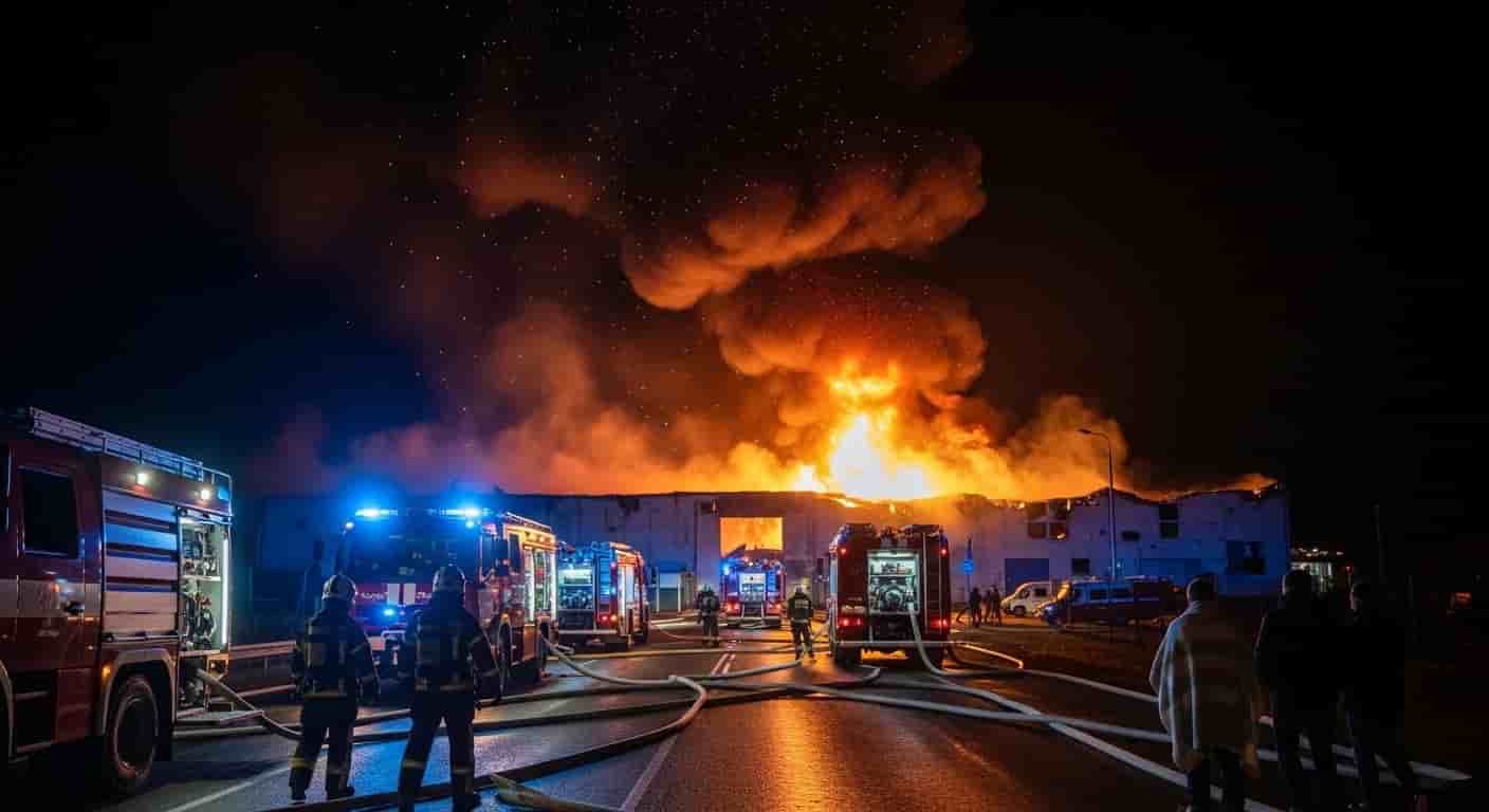 Nocny pożar hali produkcyjnej w Rusocinie. Droga krajowa zamknięta, 13 osób ewakuowanych