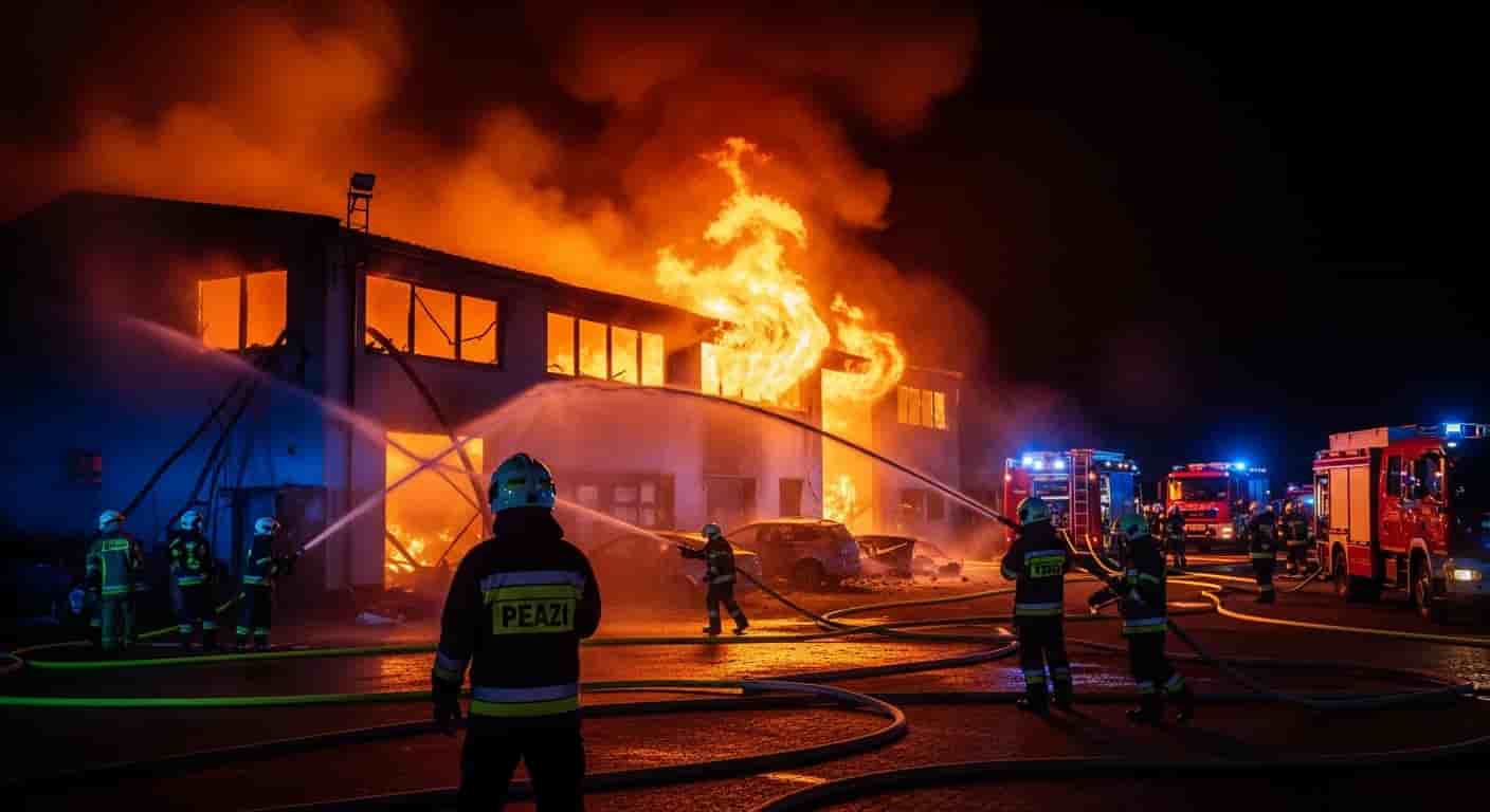 Pożar warsztatu samochodowego w Skale pod Krakowem - 80 strażaków walczy z płomieniami