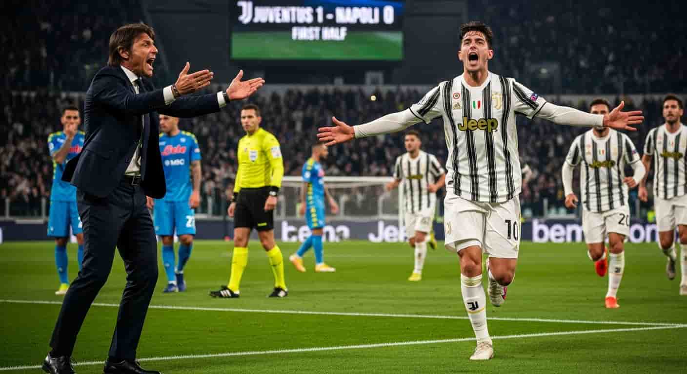 Juventus prowadzi z Napoli 1-0 po pierwszej połowie - David strzela, Conte protestuje