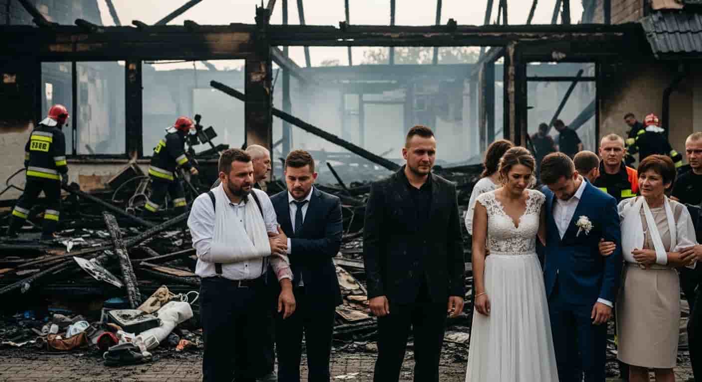 Tragiczny pożar przerwał wesele w Targanicach - ośmioro poszkodowanych, budynek strawiony przez ogień