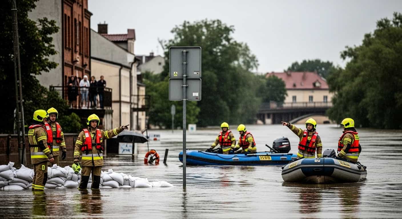 Stan pogotowia przeciwpowodziowego w Elblągu po przekroczeniu poziomu ostrzegawczego przez rzekę