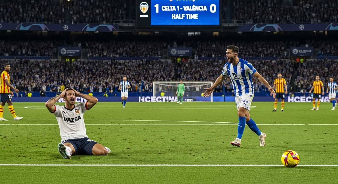 Celta Vigo prowadzi 1-0 z Valencią po dramatycznej pierwszej połowie z dwoma rzutami karnymi