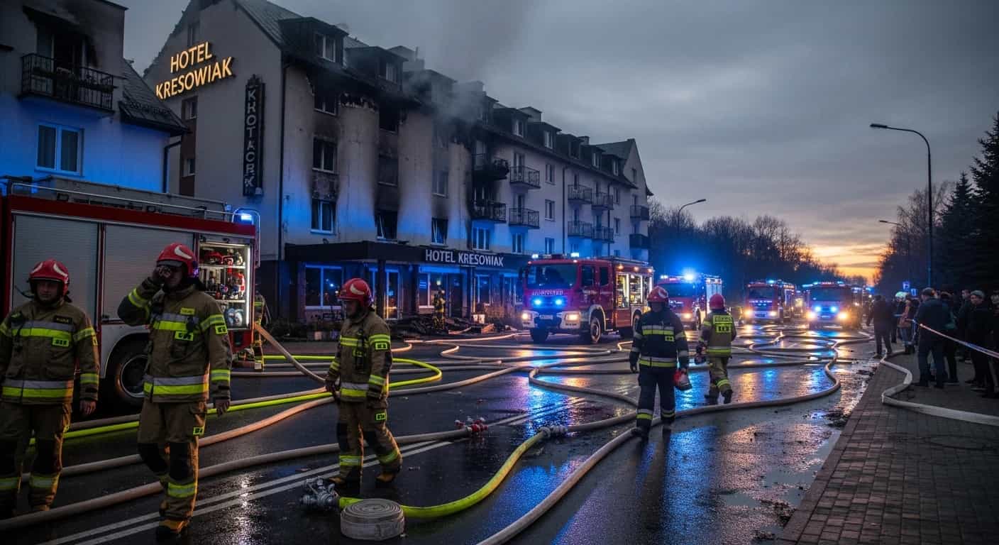Nocny pożar hotelu Kresowiak w Siemiatyczach opanowany przez strażaków