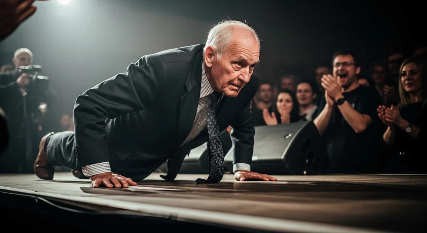 88-letni Jacek Fedorowicz wykonał 16 pompek podczas benefisu - publiczność oszalała z zachwytu