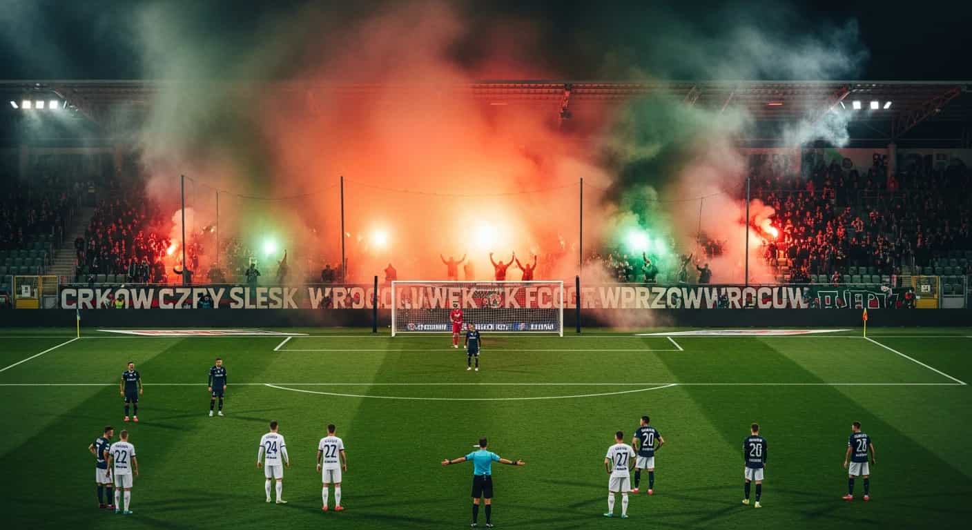 Mecz Śląska Wrocław z Rakowem Częstochowa przerwany przez oprawę kibiców