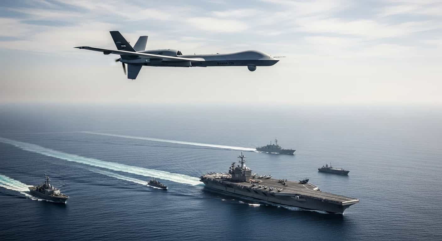 Irański dron Shahed-129 śledzi amerykański lotniskowiec USS Abraham Lincoln w Zatoce Omańskiej