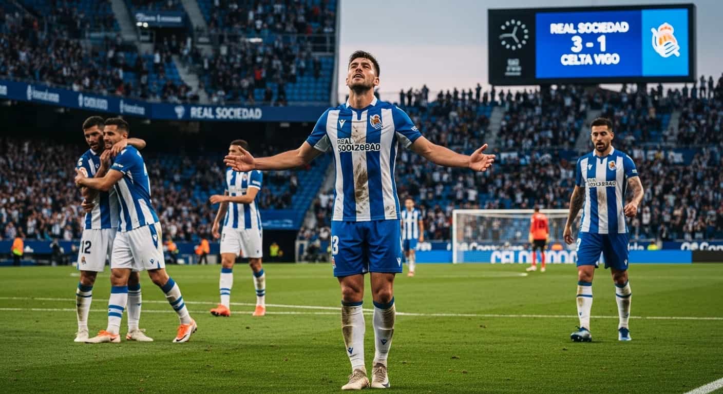 Real Sociedad pokonuje Celtę 3-1 mimo gry w osłabieniu przez całą drugą połowę