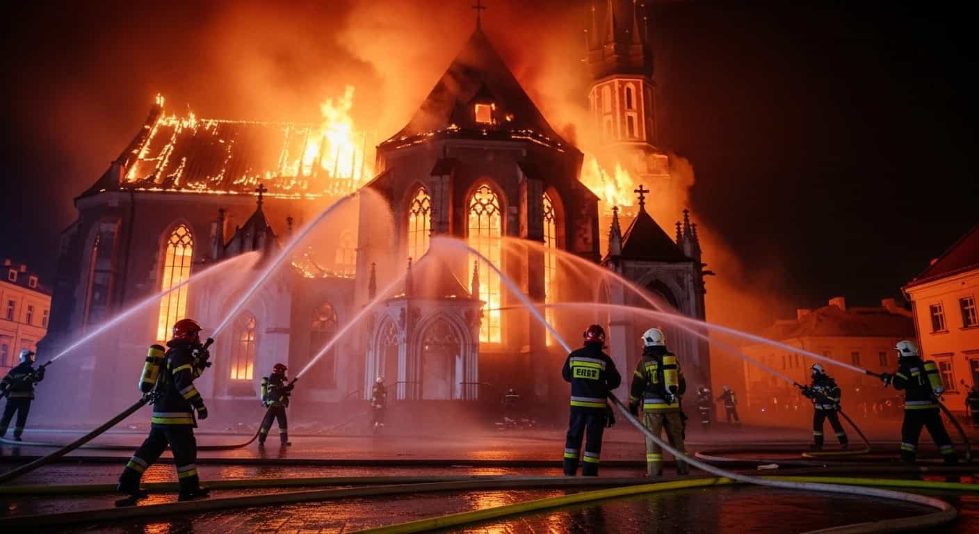 Dramatyczny pożar kościoła w Lublinie - strażacy walczą z ogniem w ekstremalnych warunkach