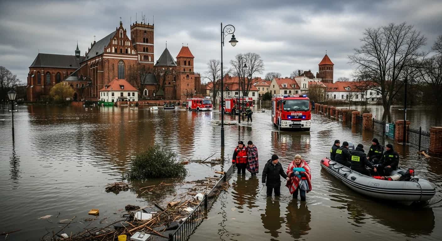 Dramatyczna sytuacja we Fromborku - woda z Zalewu Wiślanego zalewa miasto