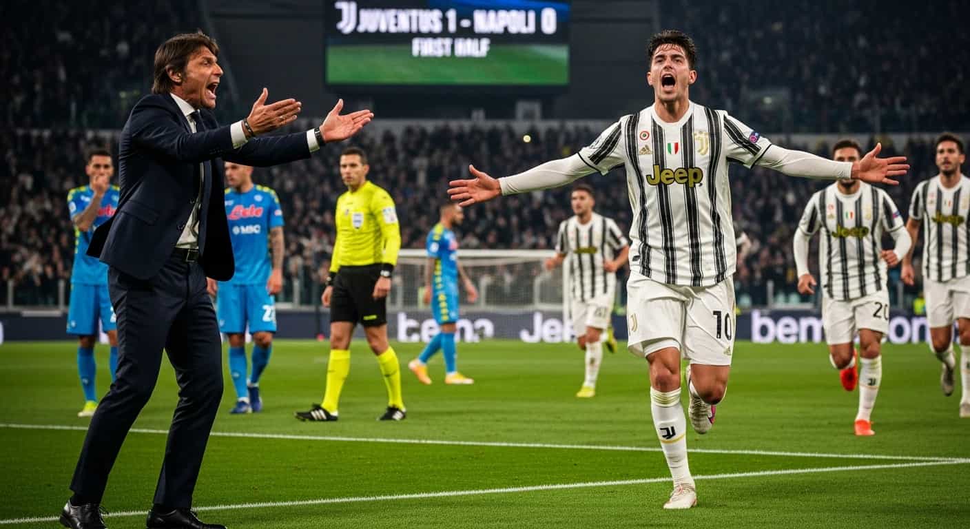 Juventus prowadzi z Napoli 1-0 po pierwszej połowie - David strzela, Conte protestuje
