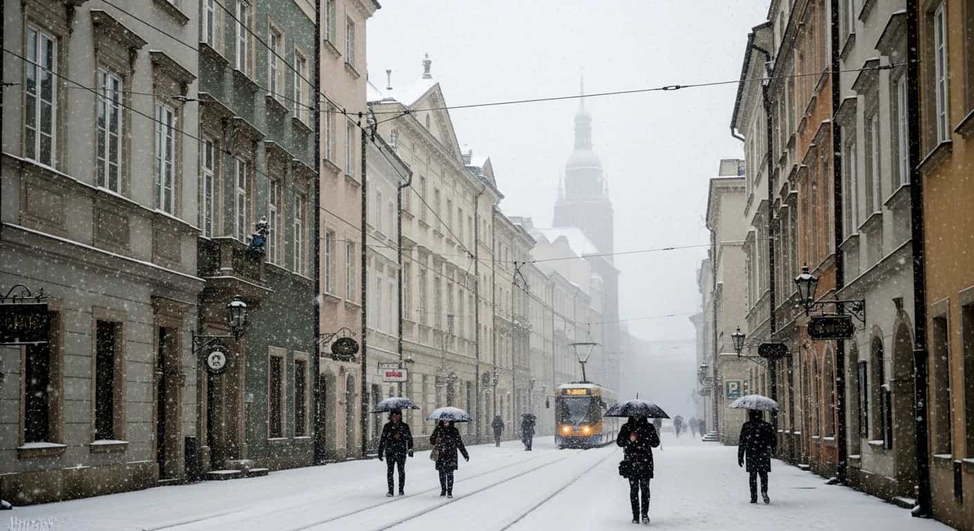 Kraków pod śniegiem - pierwszy atak zimy sparaliżował południową Polskę