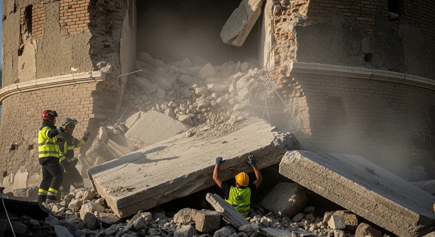 Dramatyczne zawalenie średniowiecznej Torre dei Conti w Rzymie - robotnik uwięziony pod gruzami żyje