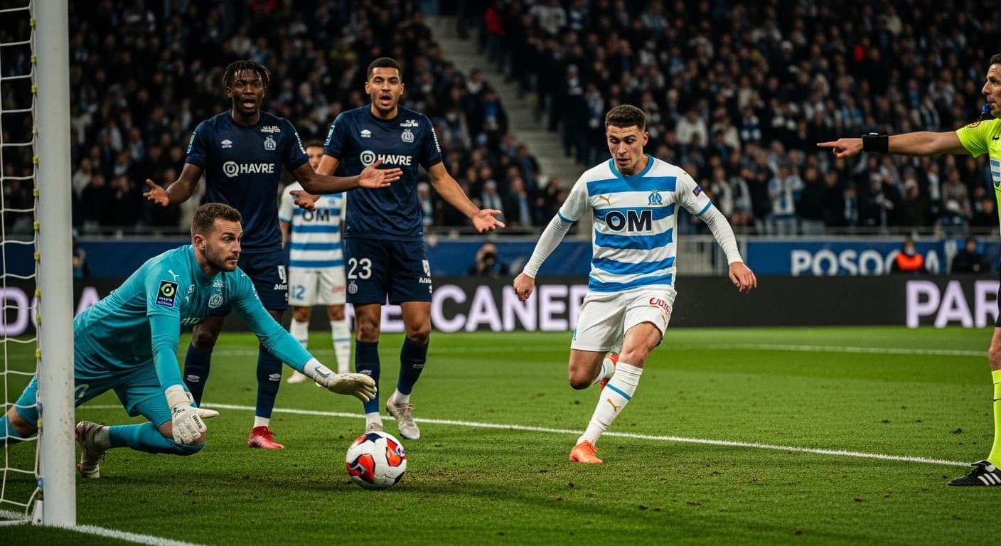 OM pokonuje Le Havre po kontrowersyjnej podwójnej karze dla gości