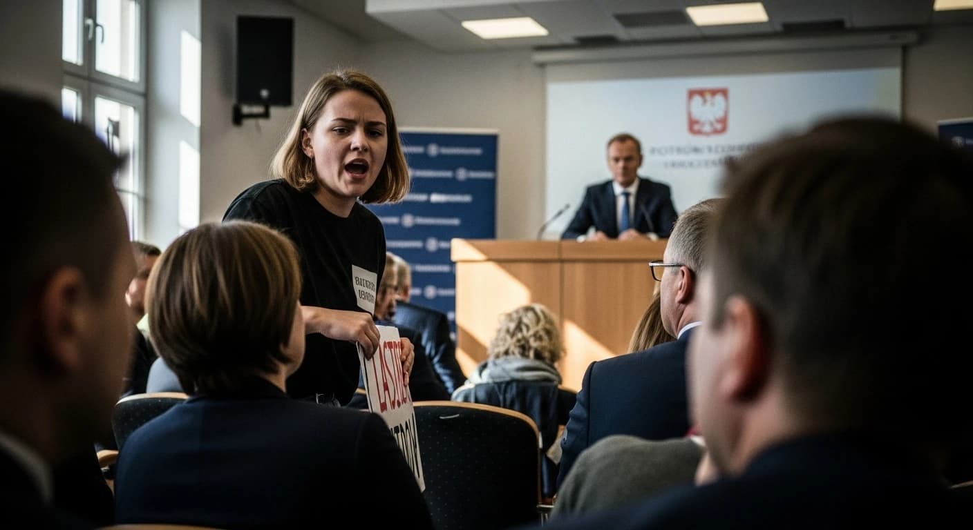 Dominika Lasota zakłóciła spotkanie z Donaldem Tuskiem w Piotrkowie Trybunalskim