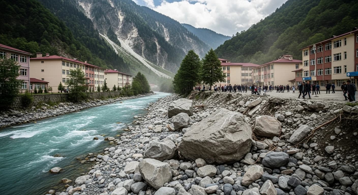 Artvin'de kaya kopması: Szkoły ewakuowane po osunięciu skał do rzeki Çoruh