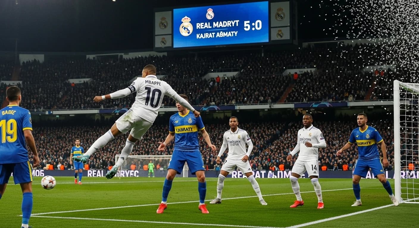 Real Madryt miażdży Kajrat Ałmaty 5:0 - Mbappe z hat-trickiem odpowiada na derbową klęskę