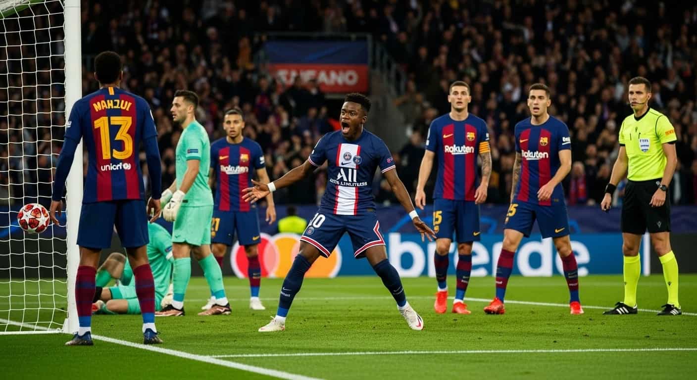 Senny Mayulu strzela gola w wielkim starciu Barcelony z PSG w Lidze Mistrzów