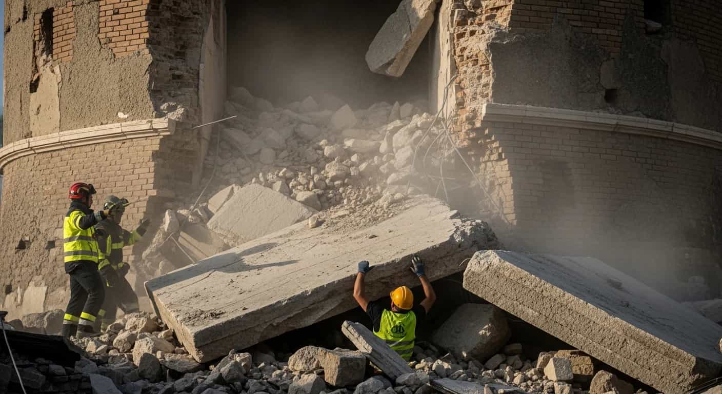 Dramatyczne zawalenie średniowiecznej Torre dei Conti w Rzymie - robotnik uwięziony pod gruzami żyje
