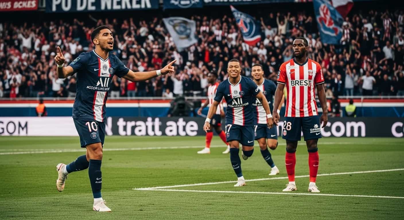 PSG pokonuje Brest dzięki dwóm golom Hakimiego i odzyskuje fotel lidera