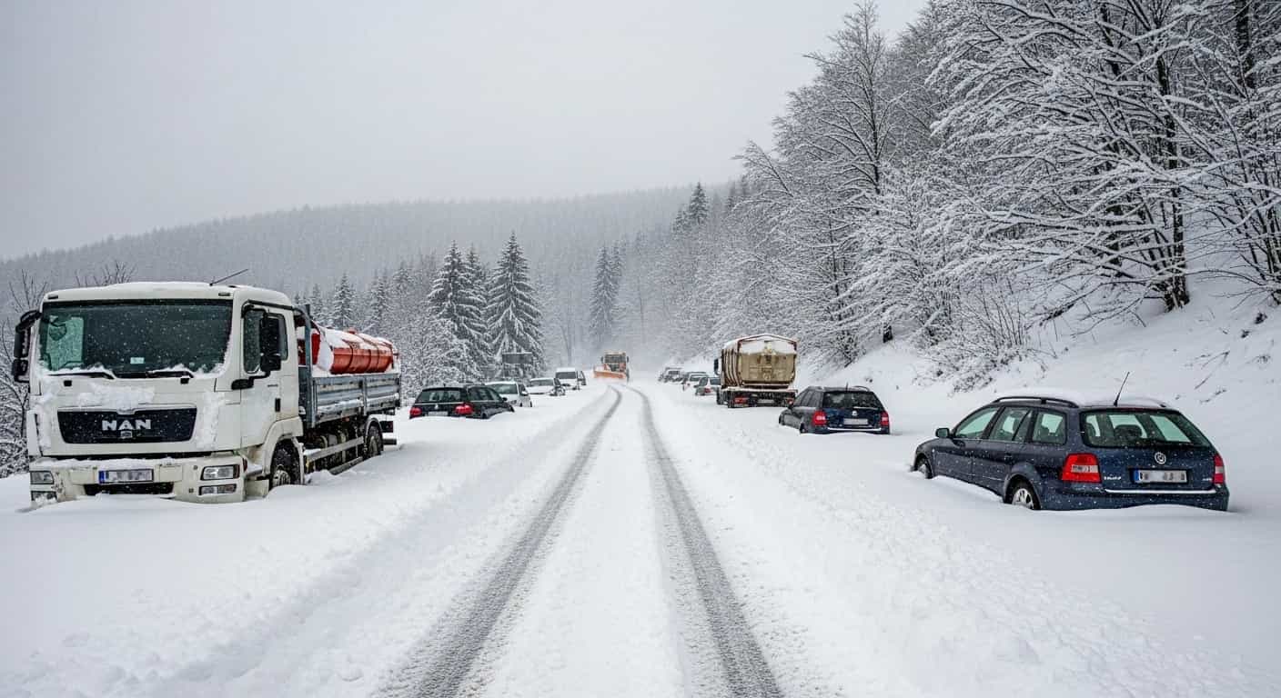 Jakuszyce sparaliżowane przez niespodziewany atak zimy - droga do Czech zablokowana