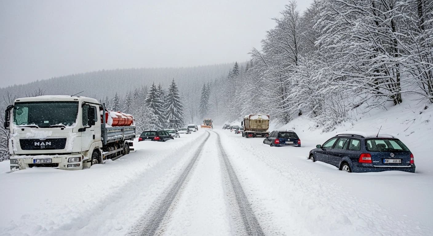 Jakuszyce sparaliżowane przez niespodziewany atak zimy - droga do Czech zablokowana