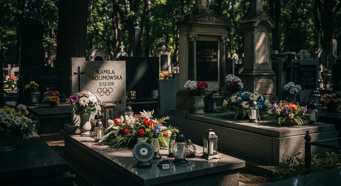 Grób Kamili Skolimowskiej na Powązkach - miejsce pamięci o najmłodszej polskiej mistrzyni olimpijskiej