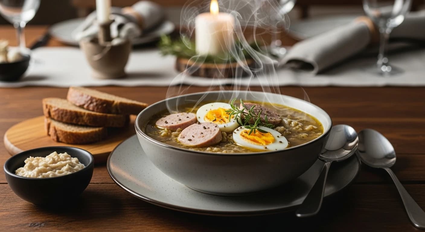 Żurek tradycyjną polską zupą na wielkanocnym stole