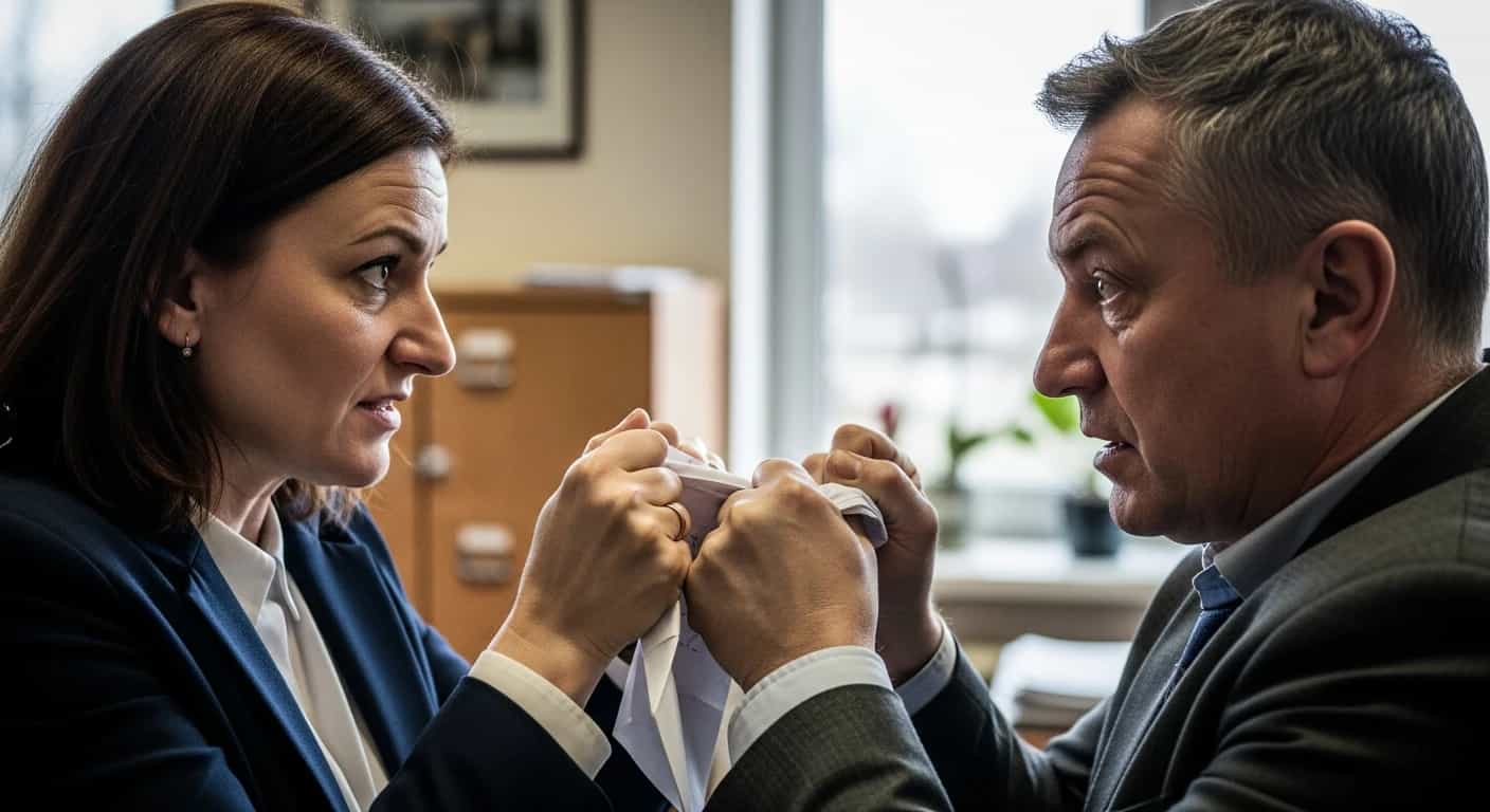 Awantura w Dusznikach-Zdroju - burmistrz Urszula Karpowicz i radny w szarpaninie o tajemniczą kartkę