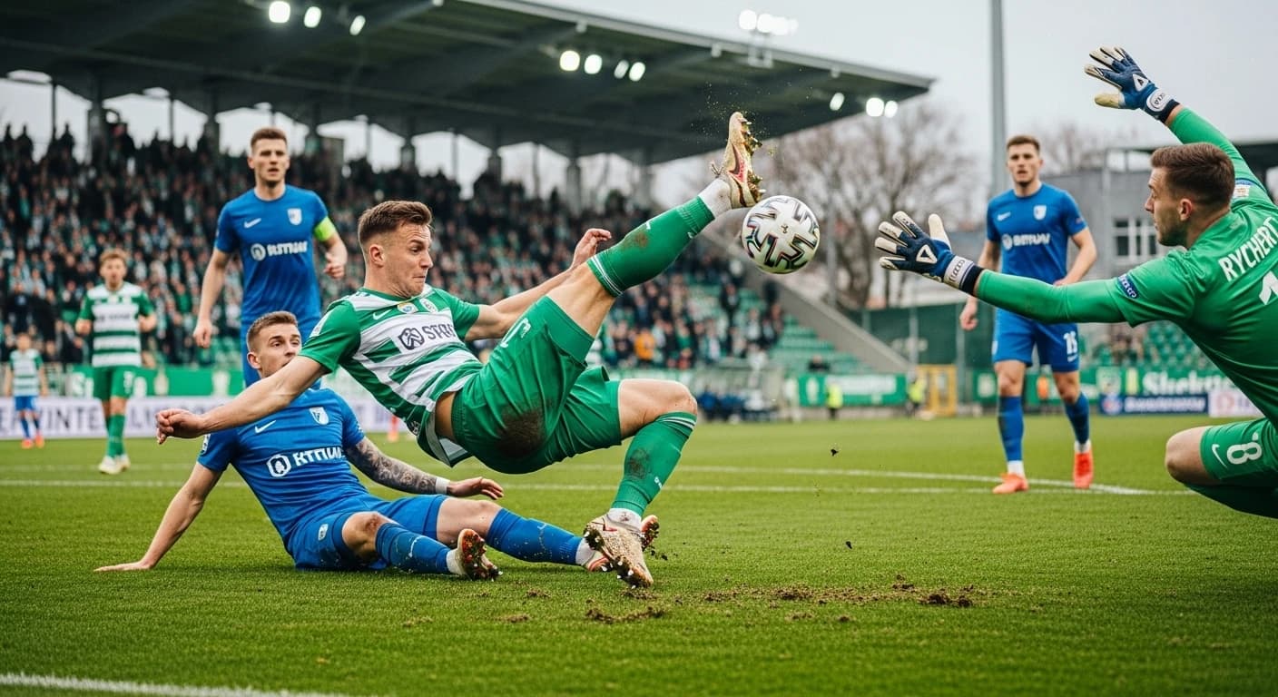 Dramatyczne zwycięstwo Warty w Bielsku-Białej po spektakularnej przewrotce Rycherta