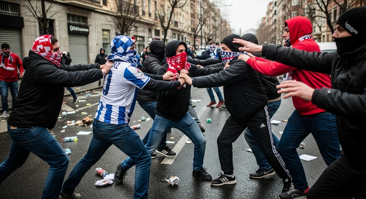 Zamieszki w Madrycie przed meczem Lecha z Rayo Vallecano - kibice starli się przed spotkaniem Ligi Konferencji