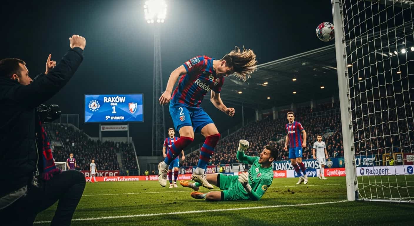 Dramatyczny mecz w Kielcach - Raków prowadzi po bramce Amorima w 5. minucie