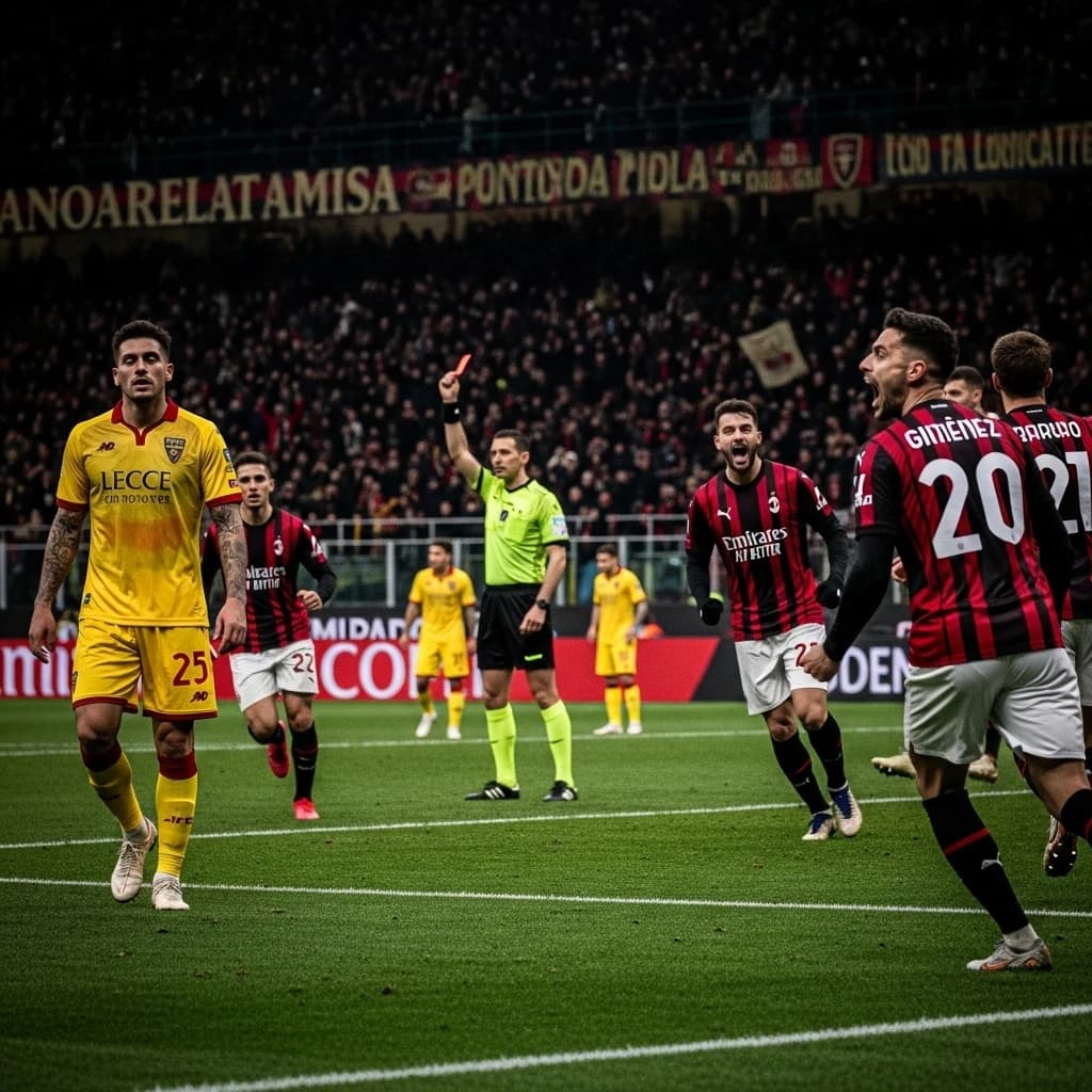 Milan pokonał Lecce 1-0 w pierwszej połowie - gol Gimeneza, czerwona kartka dla gości