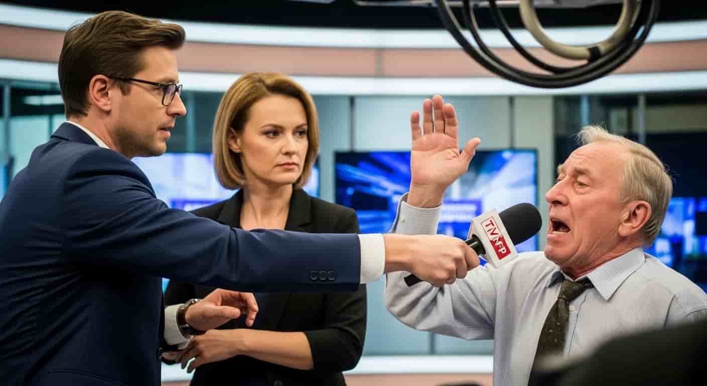 Awantura w TVP Info - dziennikarz odebrał mikrofon działaczowi za obrażanie Justyny Dobrosz-Oracz