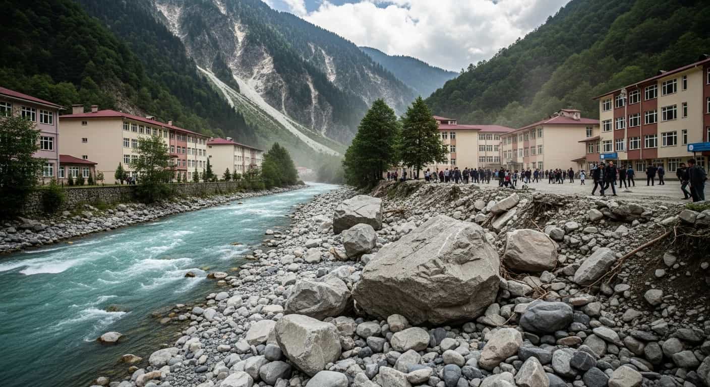 Artvin'de kaya kopması: Szkoły ewakuowane po osunięciu skał do rzeki Çoruh