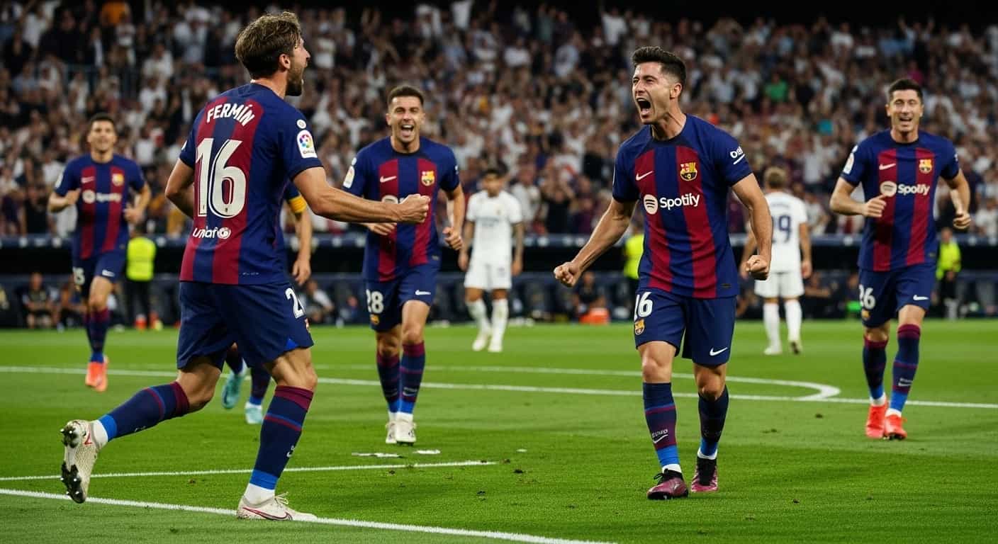 Fermín López wyrównuje dla Barcelony w El Clásico na Santiago Bernabéu