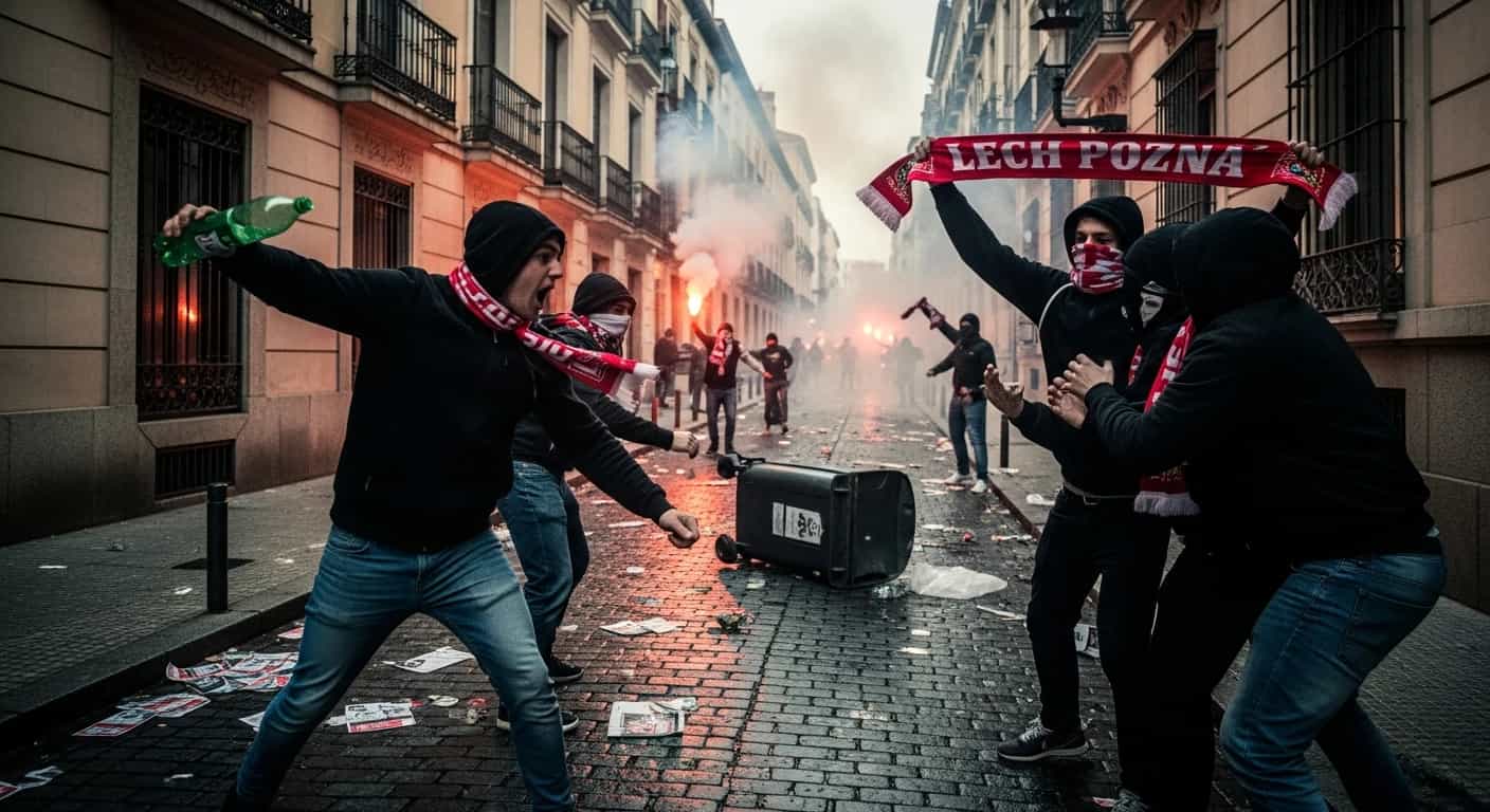 Zamieszki przed meczem Lecha Poznań w Madrycie - kibole starli się na ulicach Vallecas